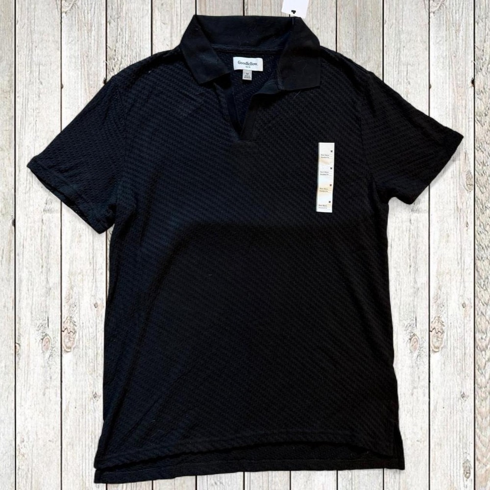 Goodfellow & Co Mens Polo Shirt Medium Black Textured Knit Short Sleeve NWT